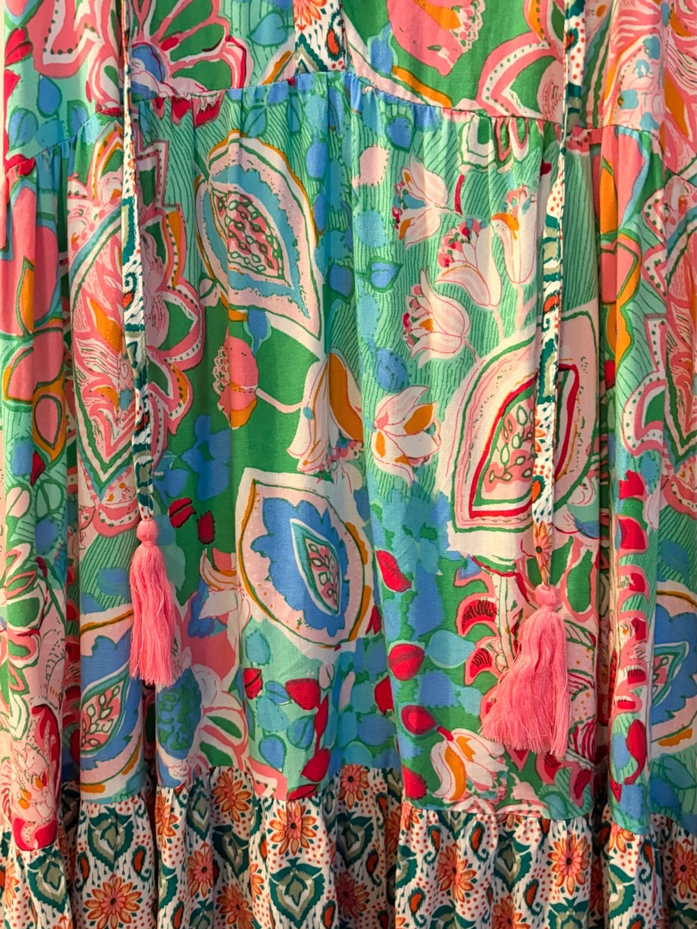 Floral Paisley V-Neck Dress in Teal and Pink - Picture 4 of 7